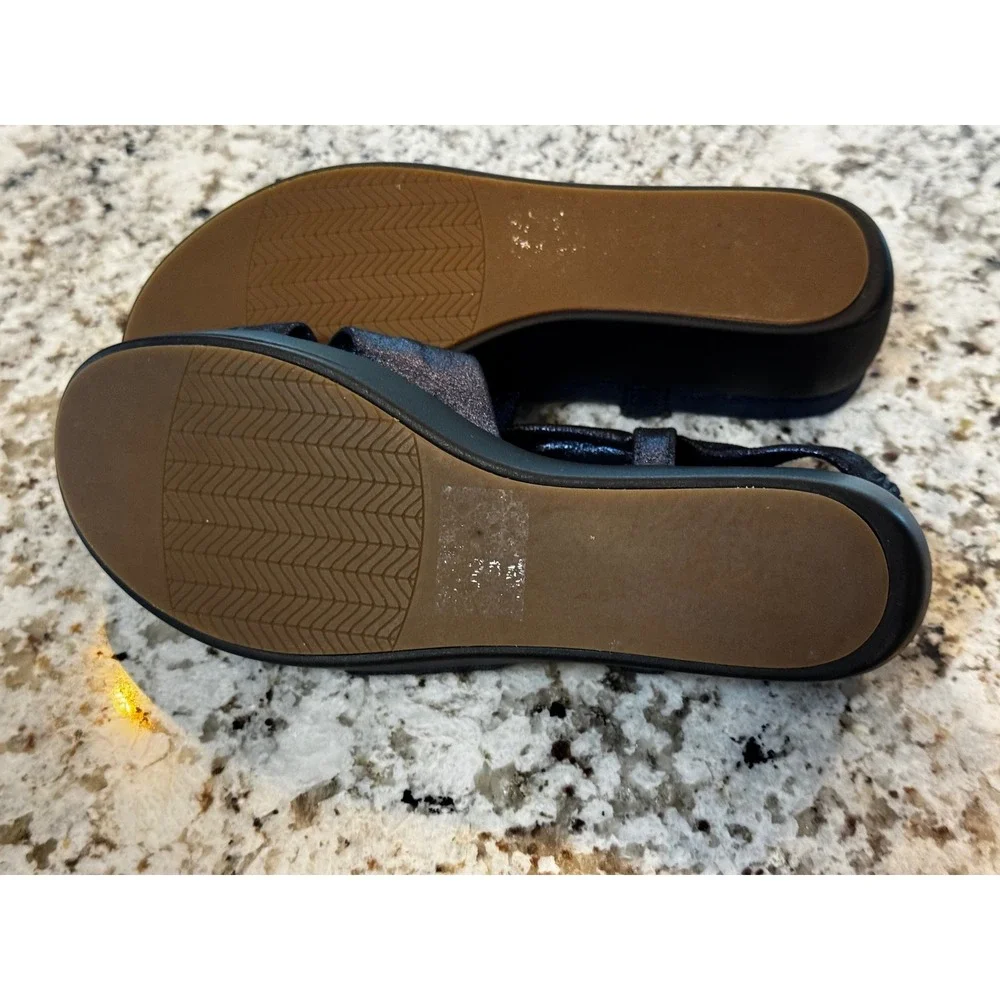 Naked Feet Navy Blue Metallic Knot Platform Wedge Slingback Sandals